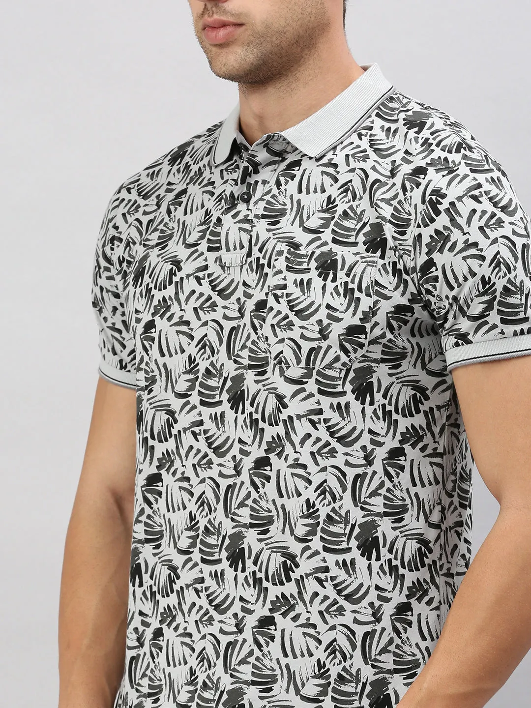 Classic Polo Men's Half Sleeve Grey/Black Polo Neck Cotton Slim Fit T Shirt | BELLO - 296 A SF P