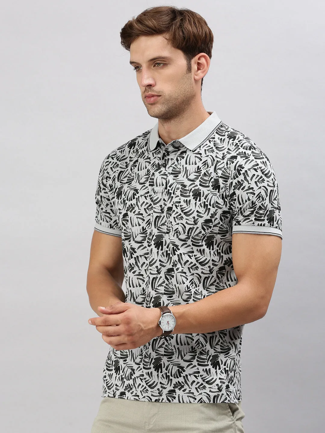 Classic Polo Men's Half Sleeve Grey/Black Polo Neck Cotton Slim Fit T Shirt | BELLO - 296 A SF P