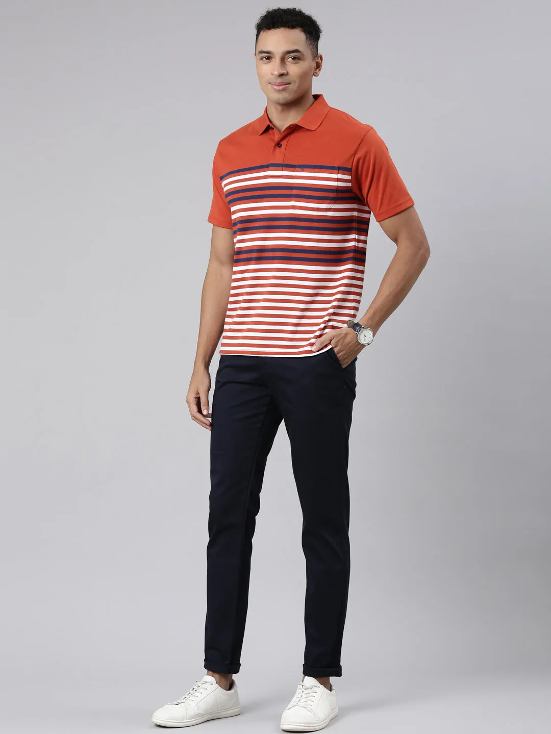 Classic Polo Men's Half Sleeve Red/White Polo Neck Cotton Blend Authentic Fit T-Shirt | AVON - 576 A AF P