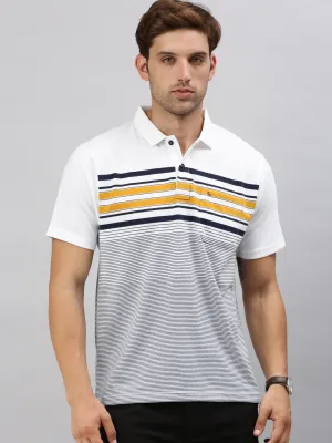 Classic Polo Men's Half Sleeve White/Navy Polo Neck Cotton Authentic Fit T Shirt | AVON - 578 A AF P