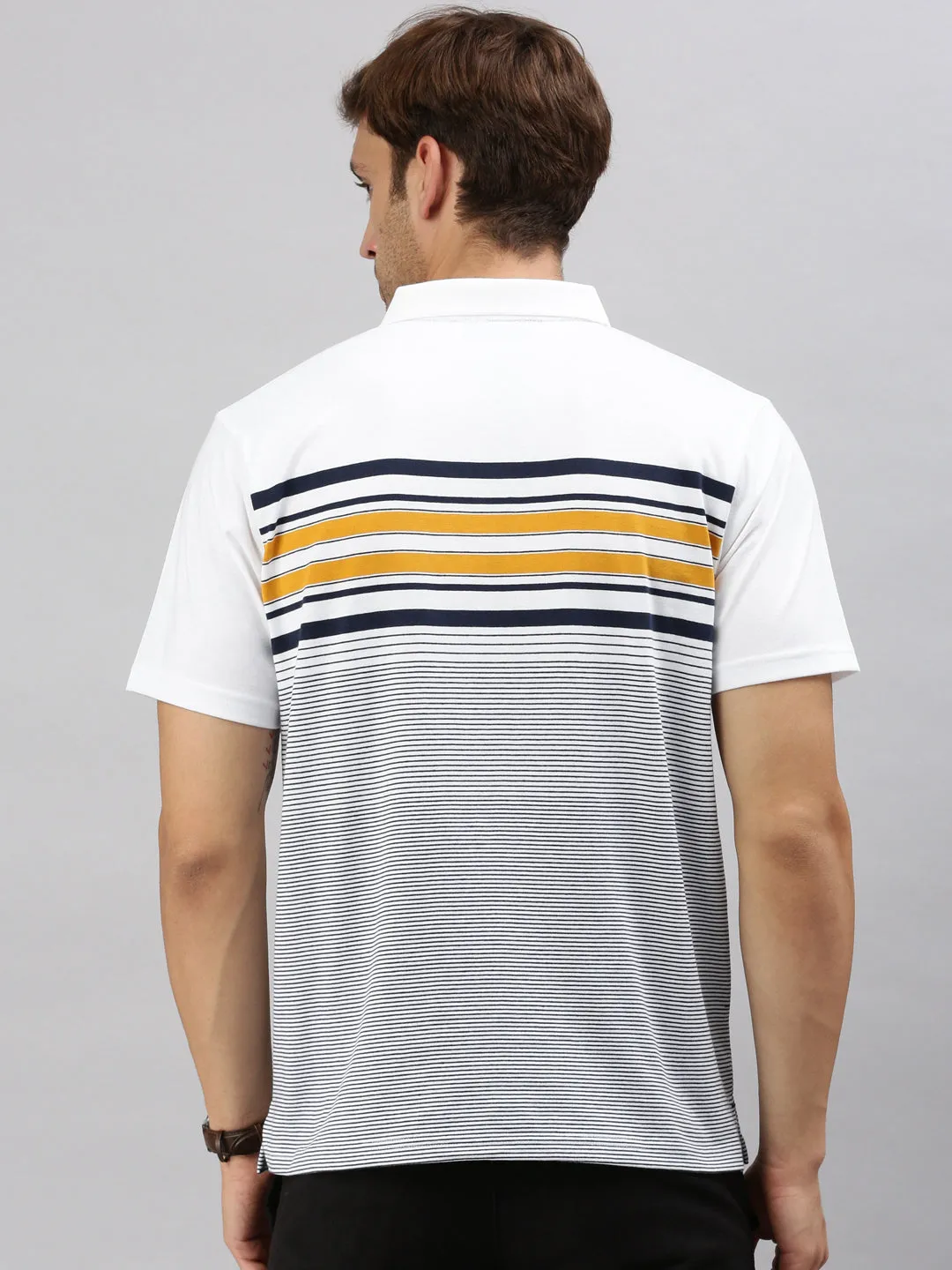 Classic Polo Men's Half Sleeve White/Navy Polo Neck Cotton Authentic Fit T Shirt | AVON - 578 A AF P