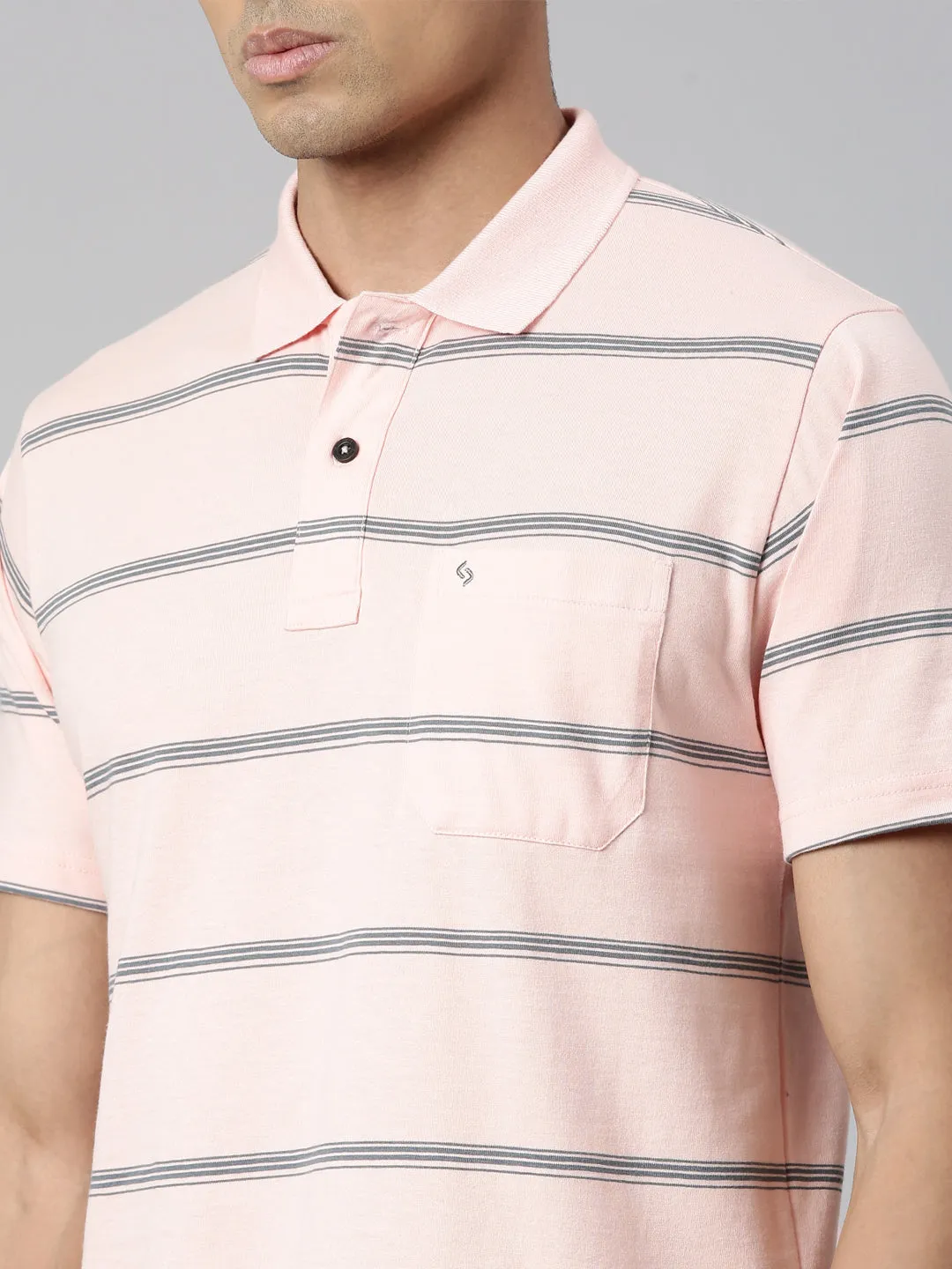 Classic Polo Men's Polo Neck Cotton Lt.Peach Authentic Fit Striped T-Shirt | AVON-557 A AF P