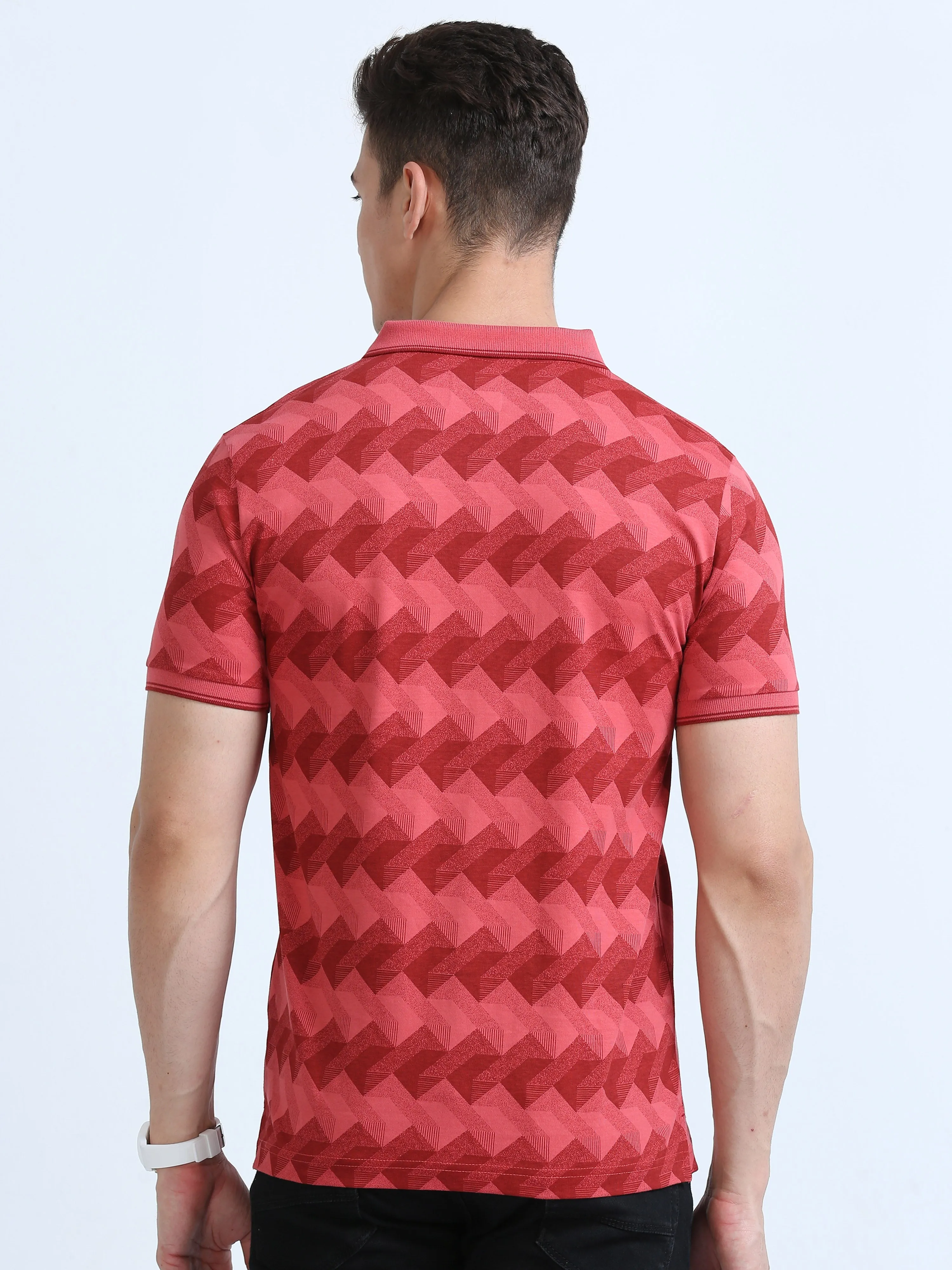 Classic Polo Men's Polo Neck Cotton Peach Slim Fit Printed T-Shirt | BELLO-234 B SF P