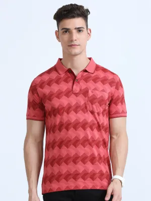 Classic Polo Men's Polo Neck Cotton Peach Slim Fit Printed T-Shirt | BELLO-234 B SF P