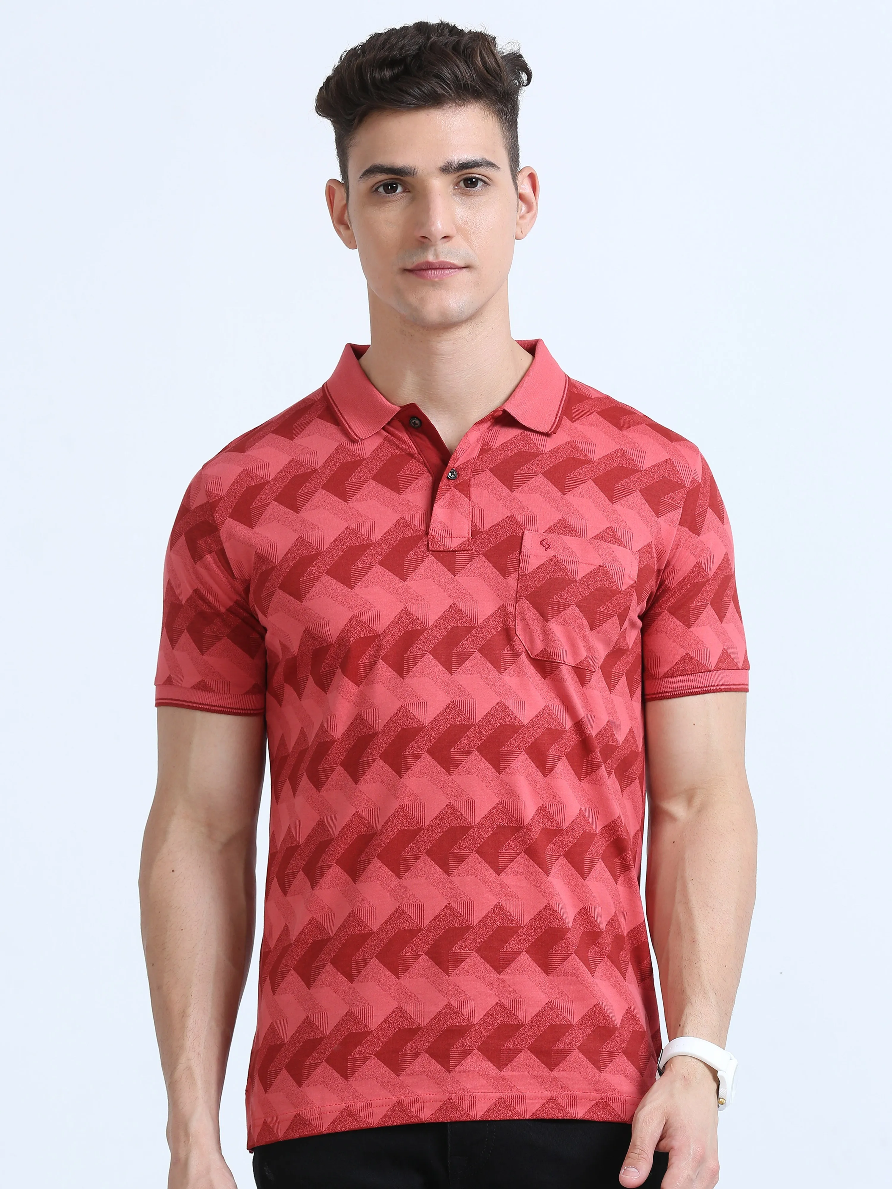 Classic Polo Men's Polo Neck Cotton Peach Slim Fit Printed T-Shirt | BELLO-234 B SF P