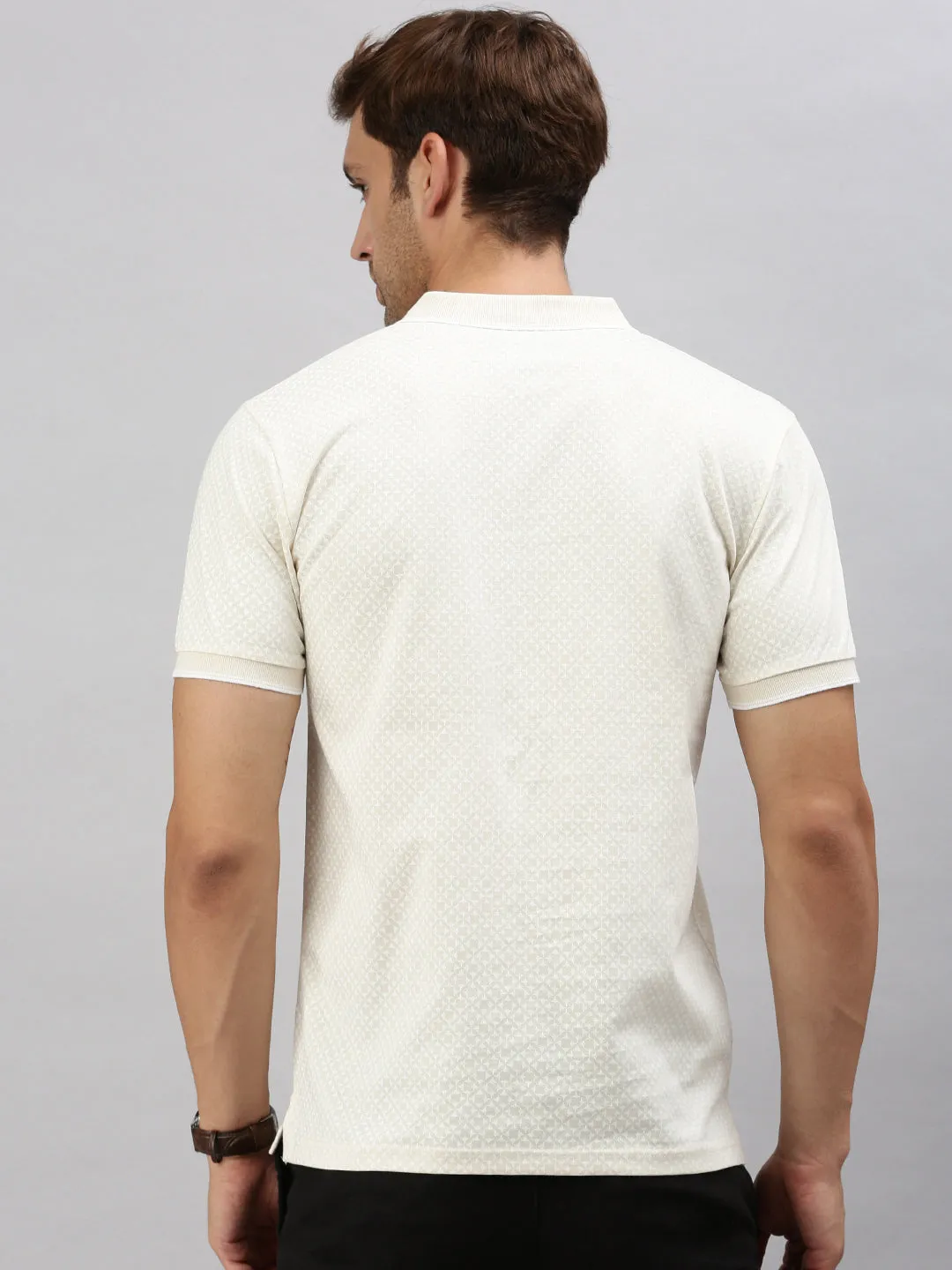 Classic Polo Men's Printed Beige Cotton Slim Fit Half Sleeve T-Shirt | BELLO - 289 A SF P