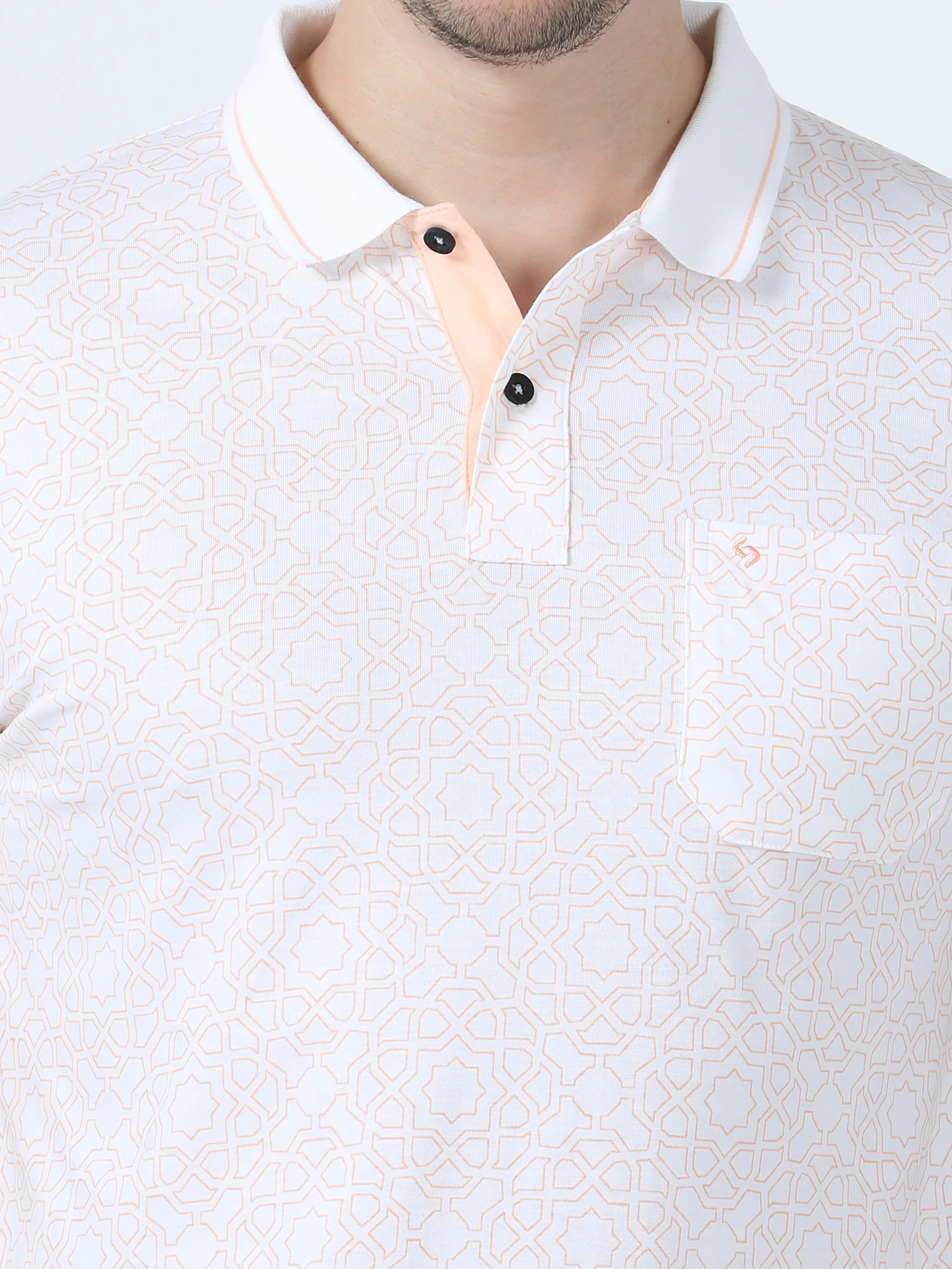 Classic Polo Men's Printed White Cotton Half Sleeve T-Shirt | BELLO - 266 B SF P
