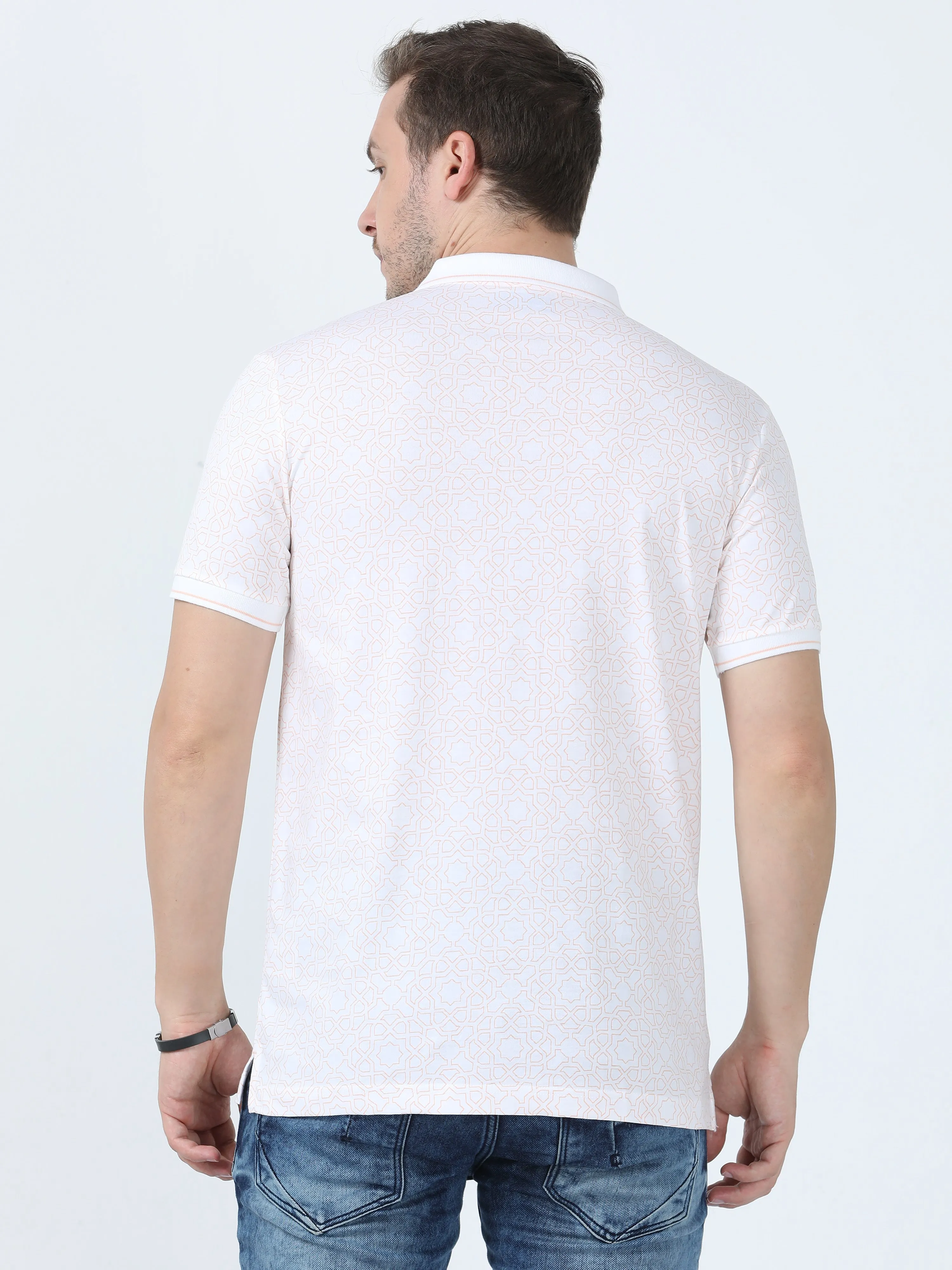 Classic Polo Men's Printed White Cotton Half Sleeve T-Shirt | BELLO - 266 B SF P