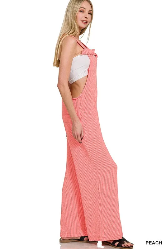 CORDED RIB KNOT STRAP RELAXED FIT OVERALLS