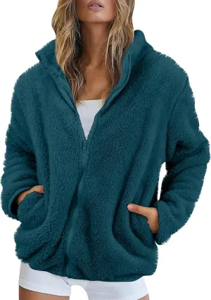 COTECRAM Womens Fuzzy Fleece Jacket 2024 Fall Winter Casual Long Sleeve Full Zip Sherpa Soft Warm Sweatshirt Coats Outwear