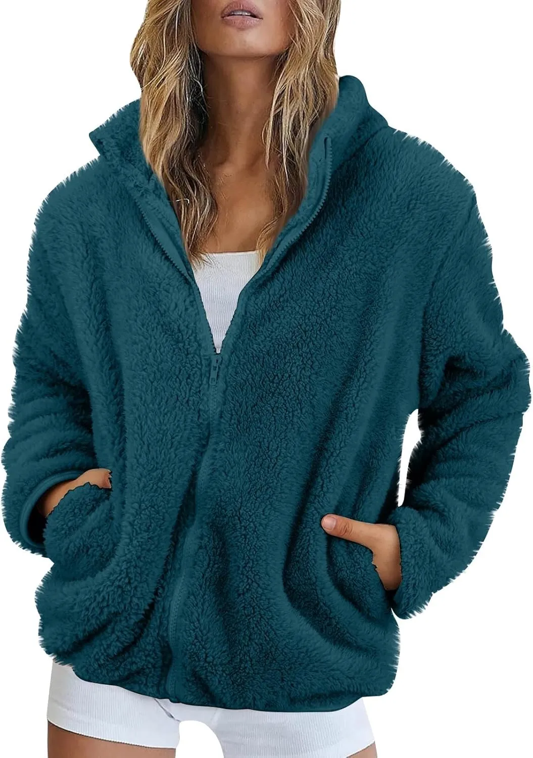 COTECRAM Womens Fuzzy Fleece Jacket 2024 Fall Winter Casual Long Sleeve Full Zip Sherpa Soft Warm Sweatshirt Coats Outwear