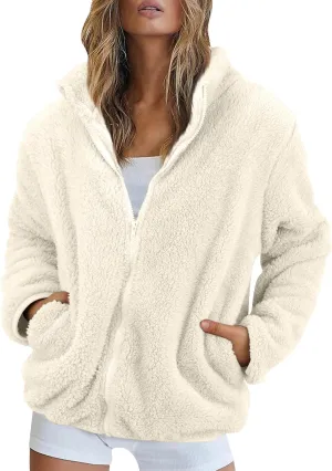 COTECRAM Womens Fuzzy Fleece Jacket 2024 Fall Winter Casual Long Sleeve Full Zip Sherpa Soft Warm Sweatshirt Coats Outwear