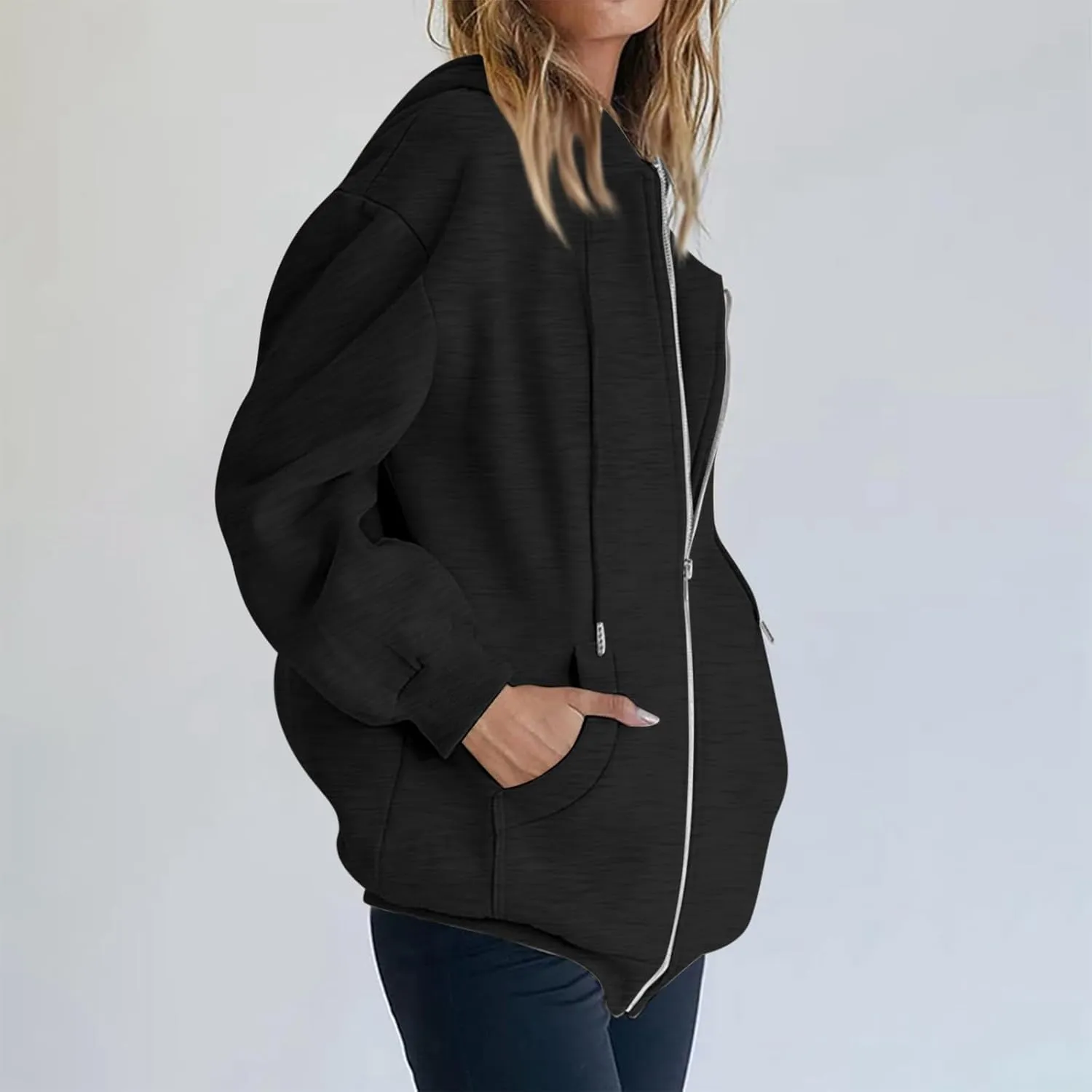 COTECRAM Womens Zip Up Hoodies Oversized Lightweight Hooded Sweatshirt Casual Long Sleeve Jacket Y2K Fall Clothes