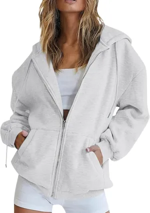 COTECRAM Womens Zip Up Hoodies Oversized Lightweight Hooded Sweatshirt Casual Long Sleeve Jacket Y2K Fall Clothes