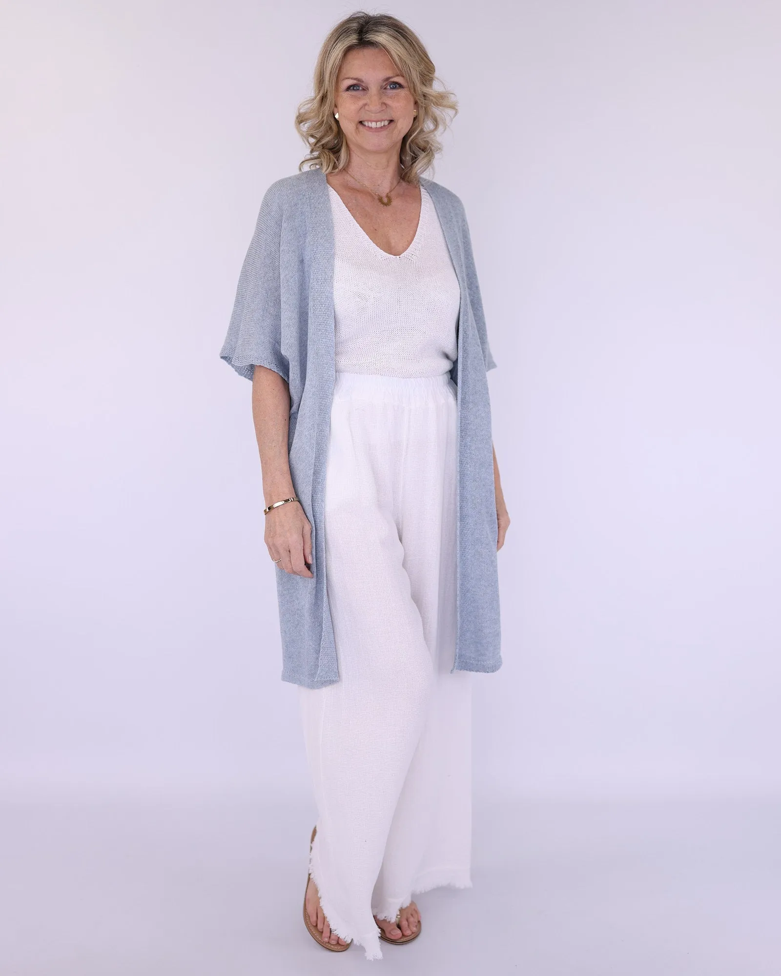 Cotton Blend Long Kimono