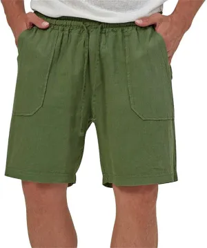 Cotton Linen Shorts for Men Elastic Waist Drawstring Summer Beach Shorts with Pockets Athletic Fit Lightweight Workout Shorts
