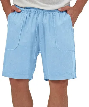 Cotton Linen Shorts for Men Elastic Waist Drawstring Summer Beach Shorts with Pockets Athletic Fit Lightweight Workout Shorts