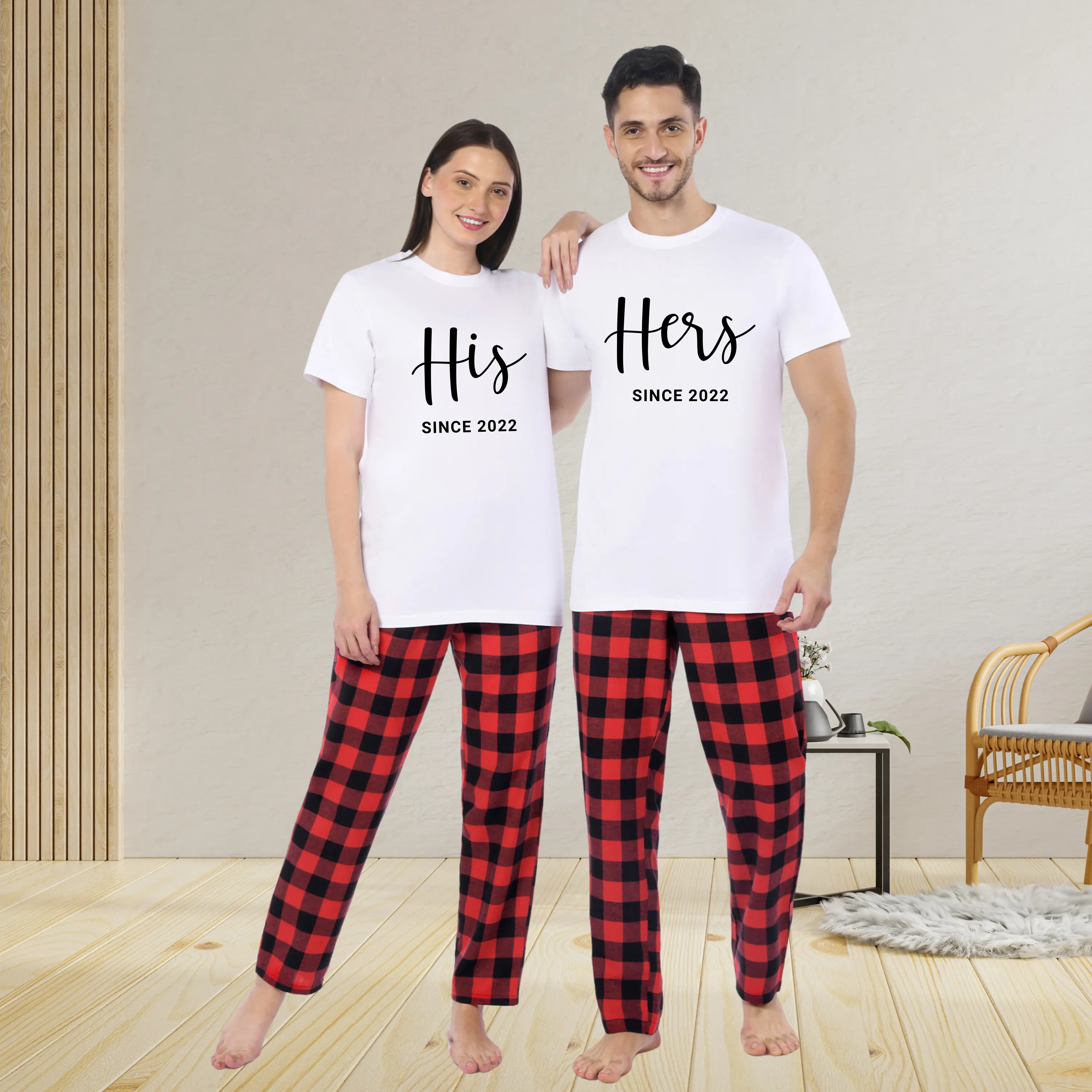 Couples Matching White T-Shirt with Pants - His Her