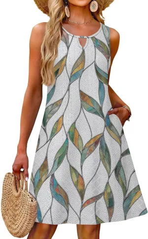 Coverup Summer Dresses for Women 2025 Eyelet Casual Loose Sleeveless Sundresses Tank Dresses with Pockets