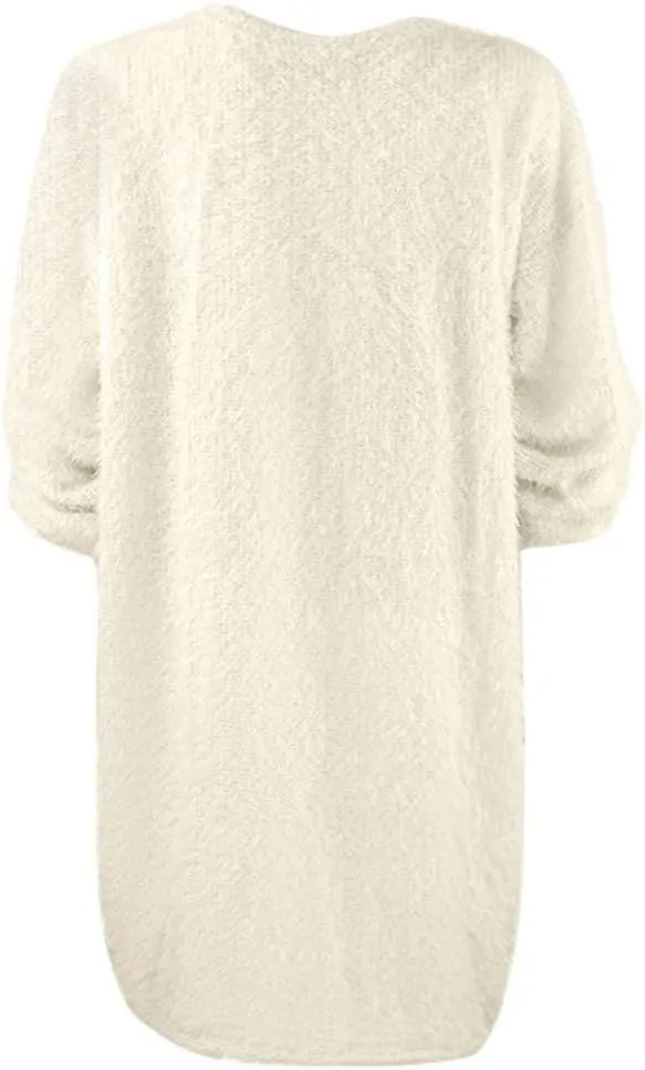 Cream Sweater Dress for Women,Women's Furry Pullover Sweater Dress Loose Oversized Long Knitted Tops S-3Xl
