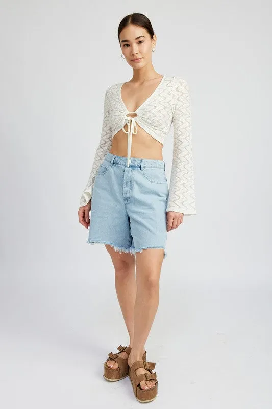 Crochet Bell Sleeve Top With Front O Ring