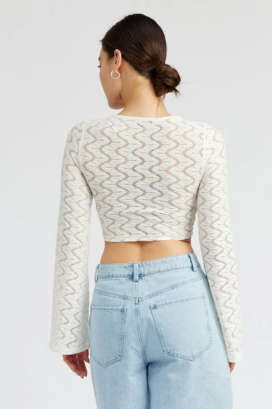 Crochet Bell Sleeve Top With Front O Ring