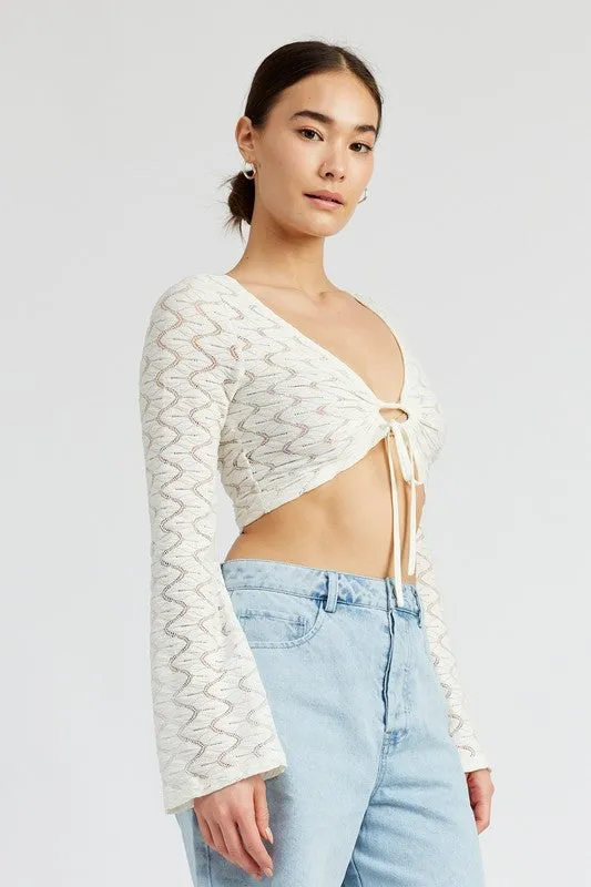 Crochet Bell Sleeve Top With Front O Ring
