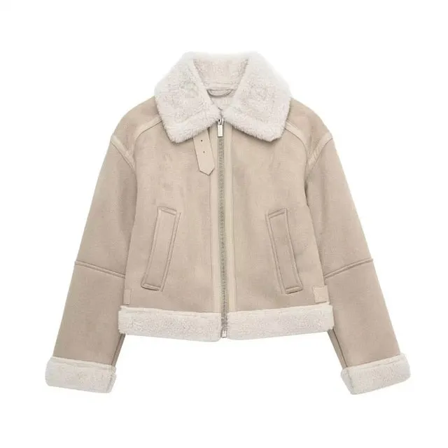 Dames Beige Sude Jas - Tijdloos en Warm voor Elk Seizoen