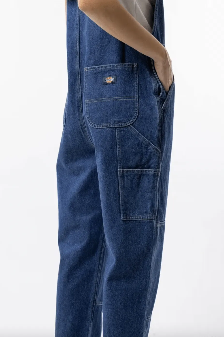 DICKIES WHITNEY DENIM CARPENTER DOUBLE KNEE OVERALLS - STONE WASH INDIGO