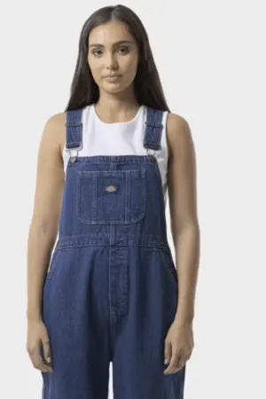 DICKIES WHITNEY DENIM CARPENTER DOUBLE KNEE OVERALLS - STONE WASH INDIGO