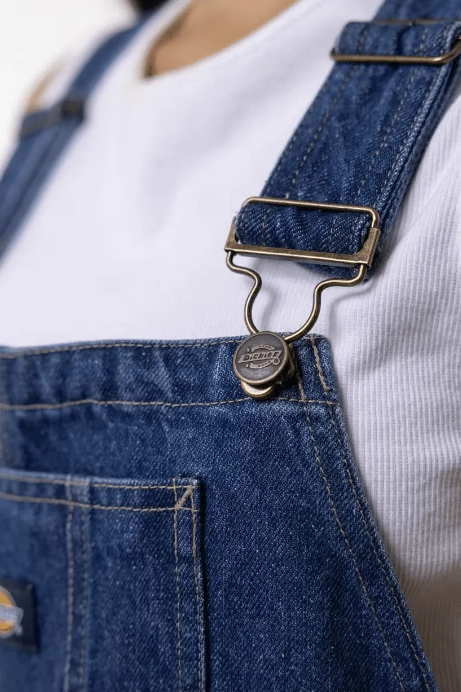 DICKIES WHITNEY DENIM CARPENTER DOUBLE KNEE OVERALLS - STONE WASH INDIGO