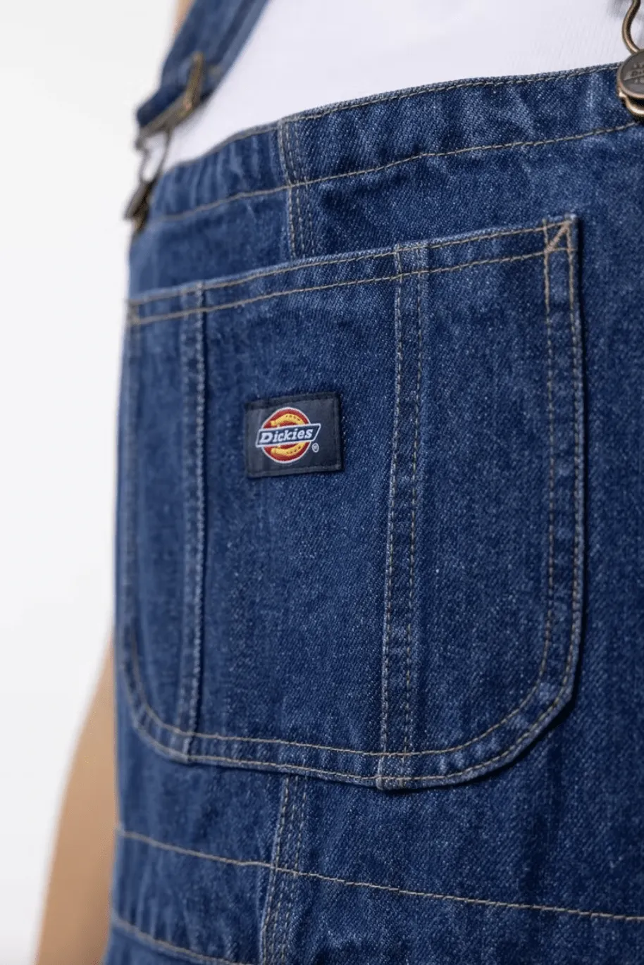 DICKIES WHITNEY DENIM CARPENTER DOUBLE KNEE OVERALLS - STONE WASH INDIGO