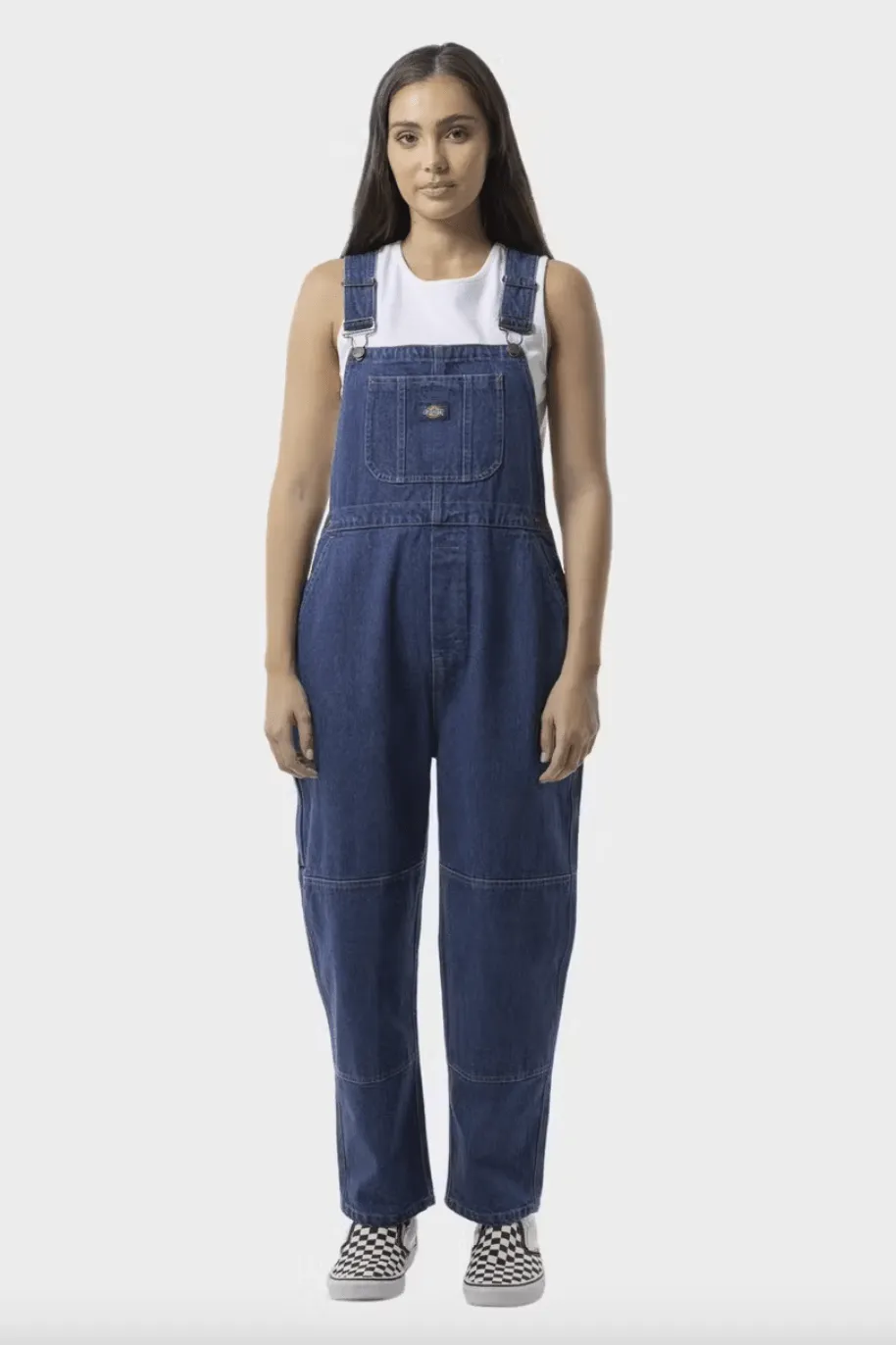 DICKIES WHITNEY DENIM CARPENTER DOUBLE KNEE OVERALLS - STONE WASH INDIGO