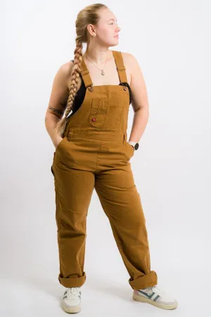 Dickies Women's Relaxed Fit Bib Heritage Overalls - Rinsed Brown Duck
