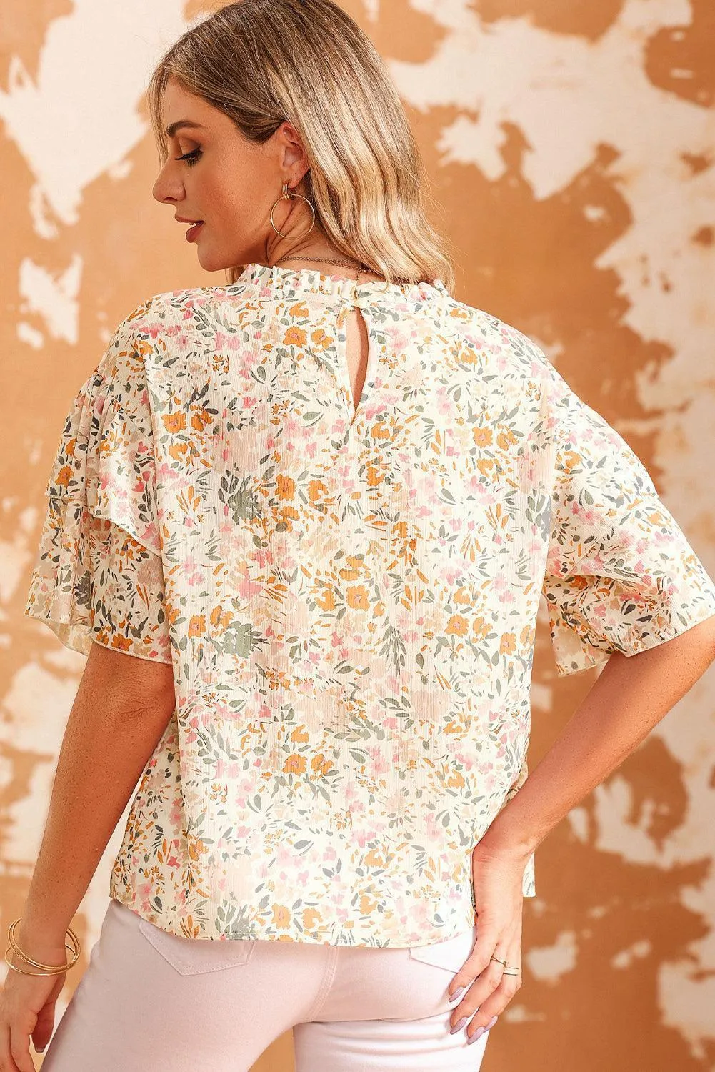 Enchanting Crew Neck Half Sleeve Floral Top