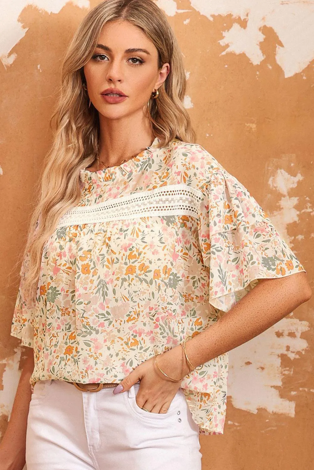 Enchanting Crew Neck Half Sleeve Floral Top