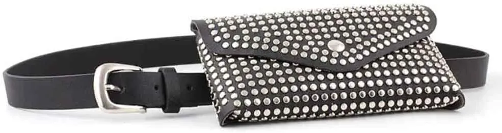Fashion Rivet Studded Envelope Waist Bag PU Leather Belt Fanny Pack Removable Waist Pouch Belt Cellphone Bag