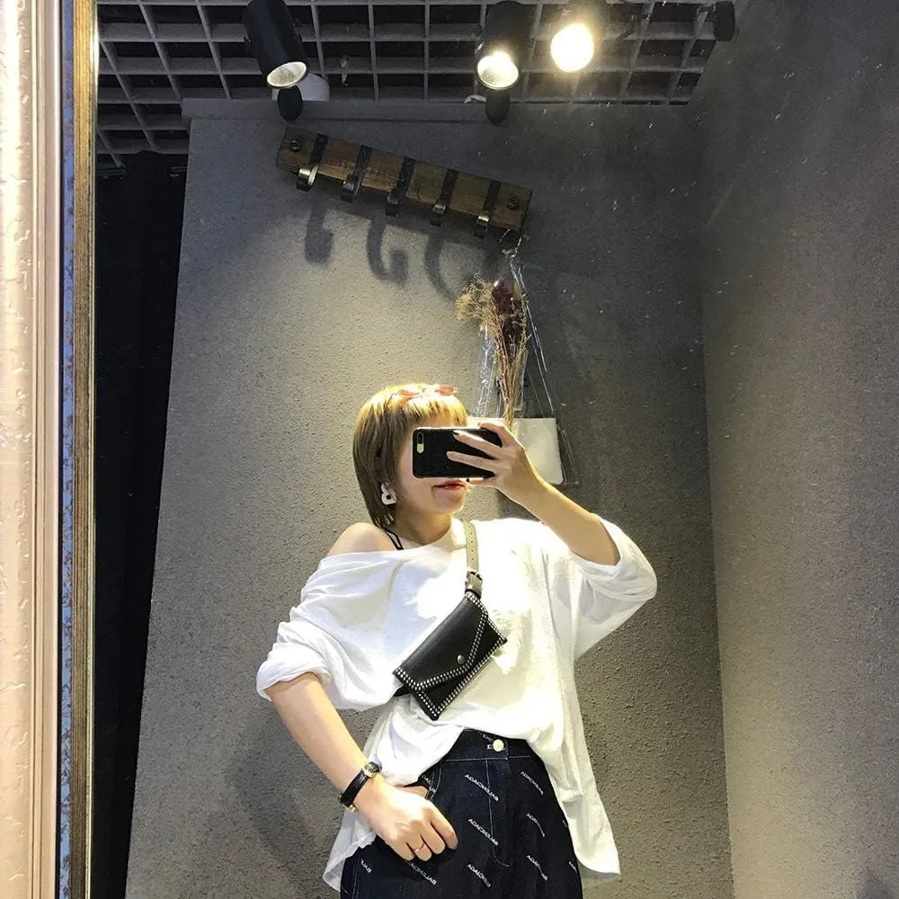 Fashion Rivet Studded Envelope Waist Bag PU Leather Belt Fanny Pack Removable Waist Pouch Belt Cellphone Bag