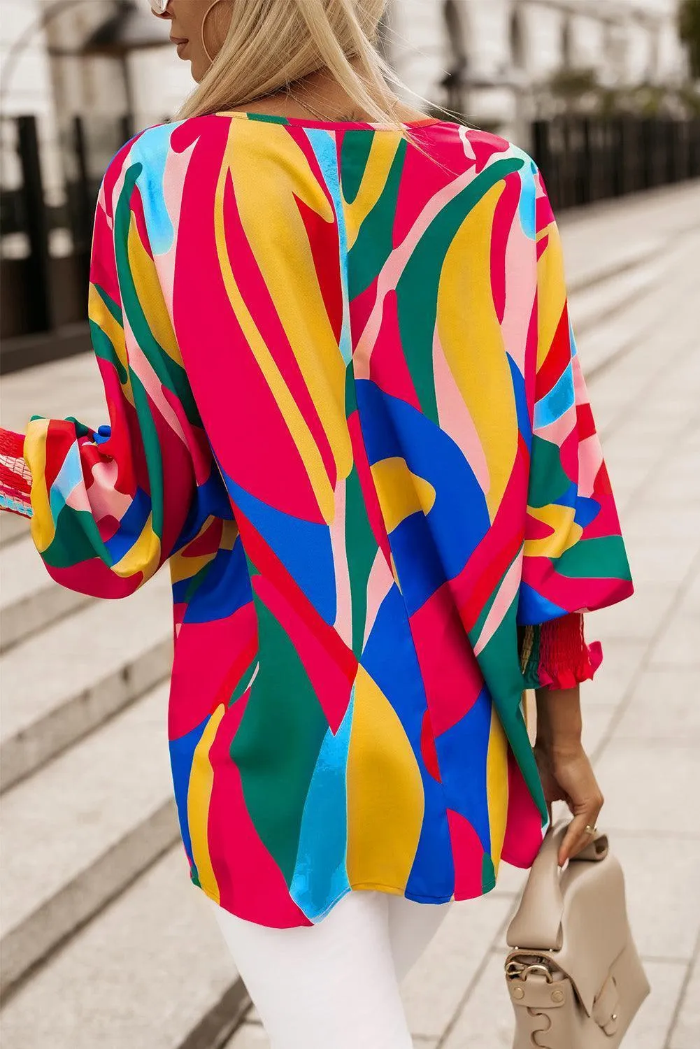 Festive Look Smocked Wrist Lantern Sleeve Blouse