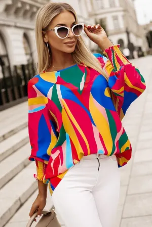 Festive Look Smocked Wrist Lantern Sleeve Blouse