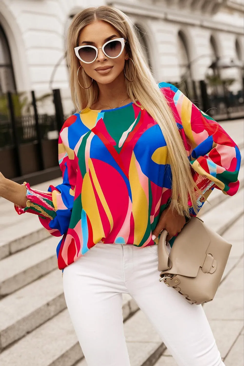 Festive Look Smocked Wrist Lantern Sleeve Blouse