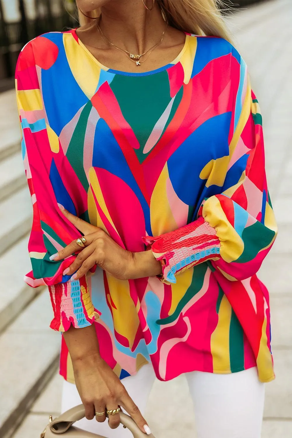 Festive Look Smocked Wrist Lantern Sleeve Blouse