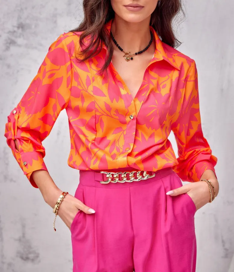 Floral Button Down Long Sleeve Top Shirt