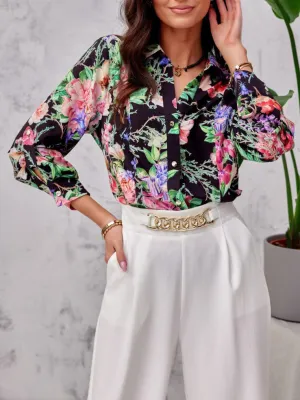 Floral Button Down Long Sleeve Top Shirt