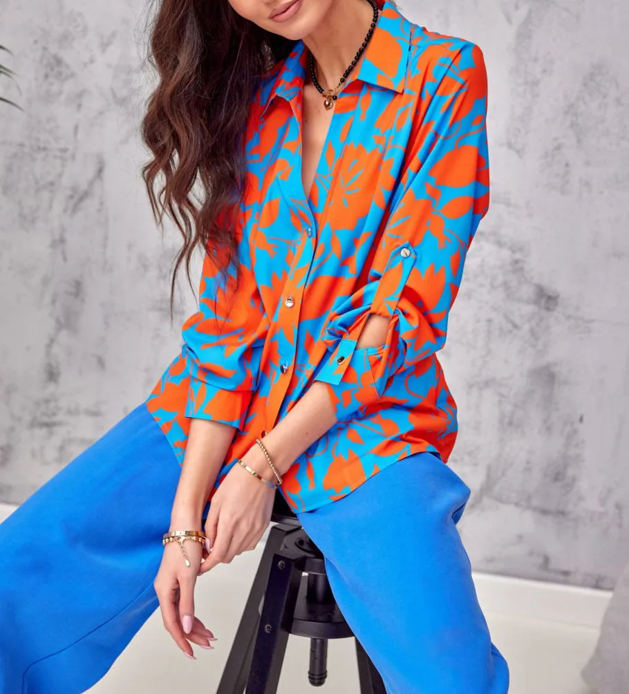 Floral Button Down Long Sleeve Top Shirt