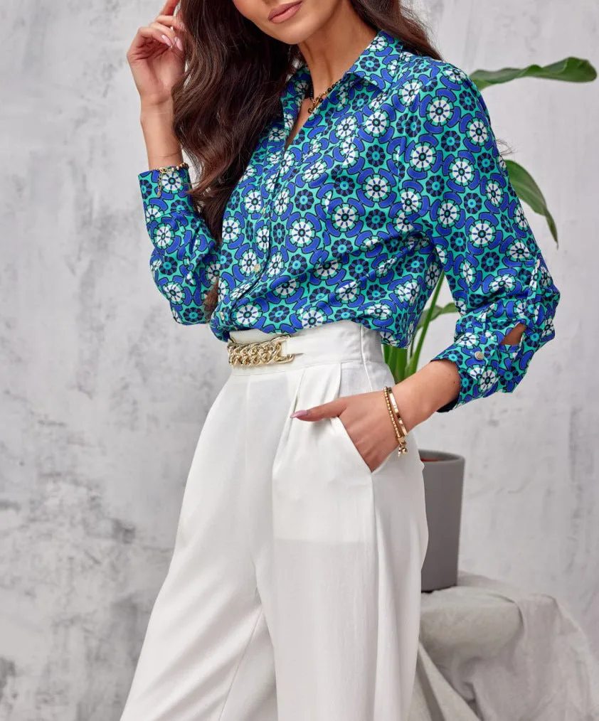 Floral Button Down Long Sleeve Top Shirt
