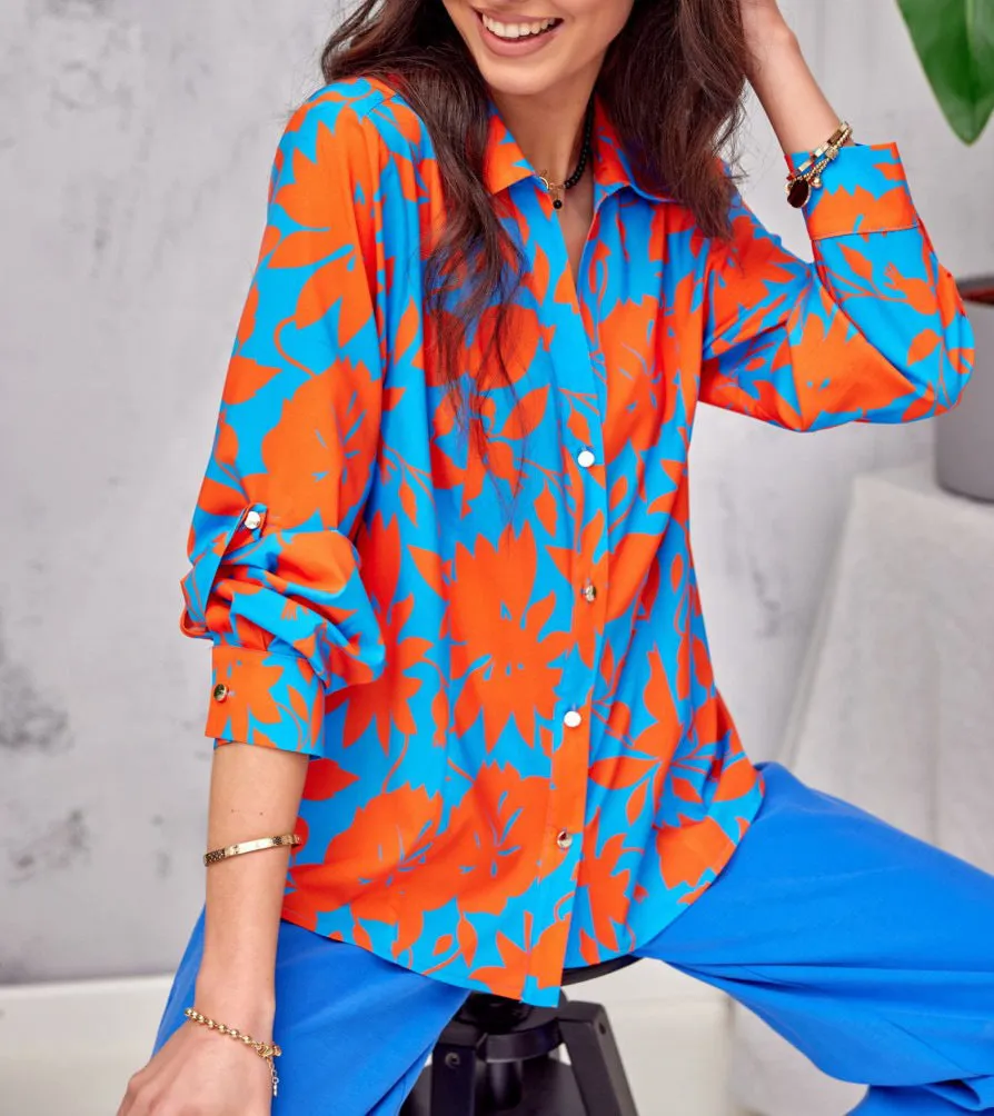 Floral Button Down Long Sleeve Top Shirt