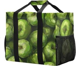 Fresh Apples Large Foldable Travel Tote Bag, Lightweight Waterproof Swim Pool Bag with Handles & Pocket for Beach Outdoor, Reusable Grocery Bag for Kitchen, Shopping