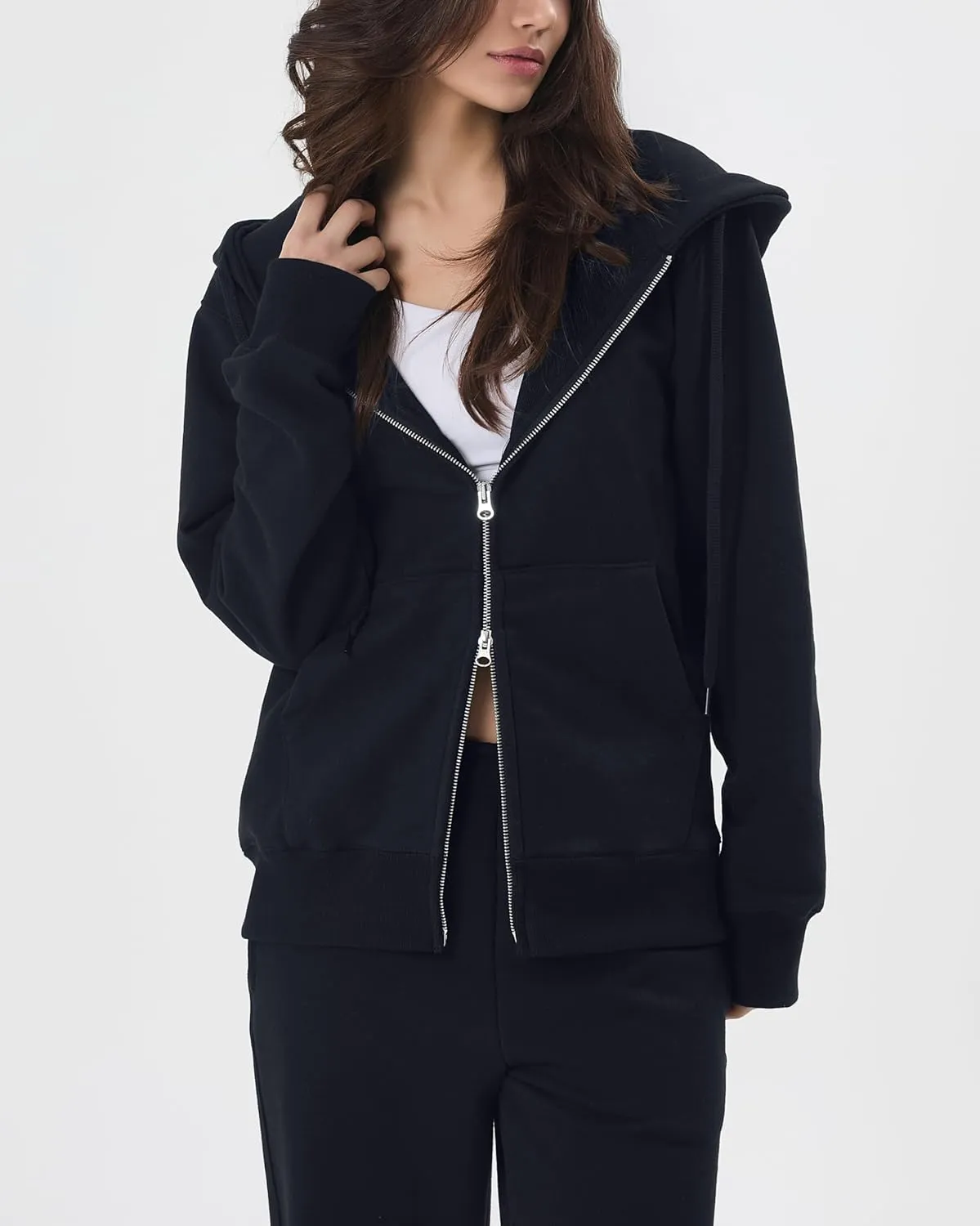 GIVON Women's Zip Up Hoodie Soft Thick French Terry Two Way Zipper Sweatshirt with Pockets Full Zip Cozy and Warm