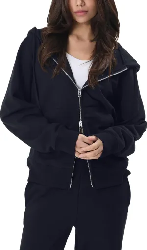 GIVON Women's Zip Up Hoodie Soft Thick French Terry Two Way Zipper Sweatshirt with Pockets Full Zip Cozy and Warm
